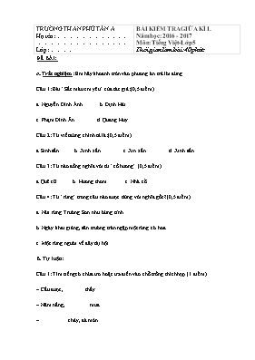 Đề kiểm tra giữa học kì I Tiếng việt, Toán lớp 5 - Năm học 2016-2017 - Trường Tiểu học Xuân Dương